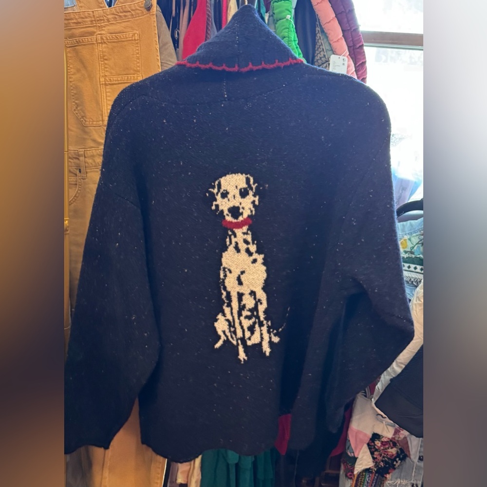 NWT Anthropologie Flat White Mariel Longline Cardigan: Dog Icon Edition navy OS - Picture 7 of 8